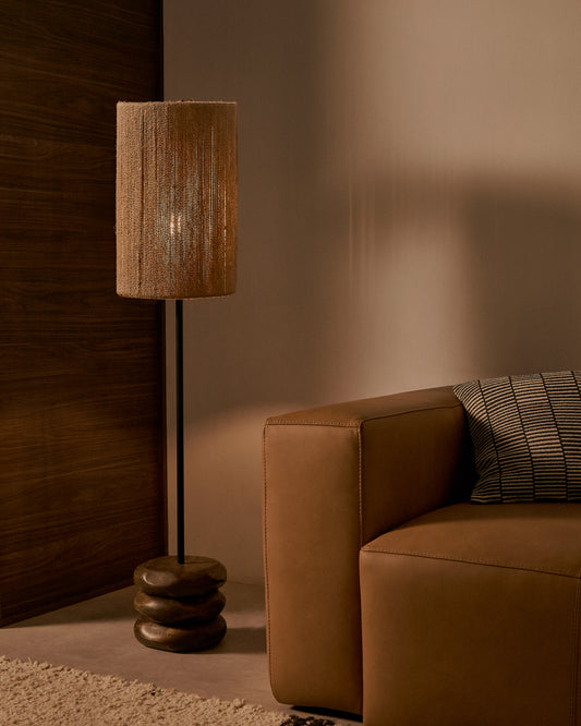 Lampadaire Kor en bois d’acacia finition foncée et jute
