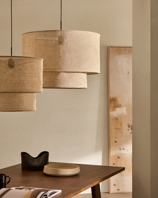 Abat-jour Mariela pour plafonnier en lin, finition beige Ø 60 x 40 cm