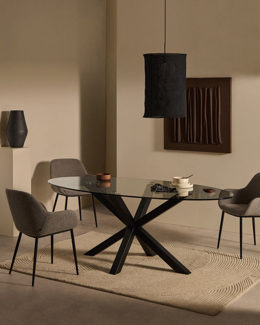 Table ovale Argo en verre et pieds en acier finition noire Ø 200 x 100 cm