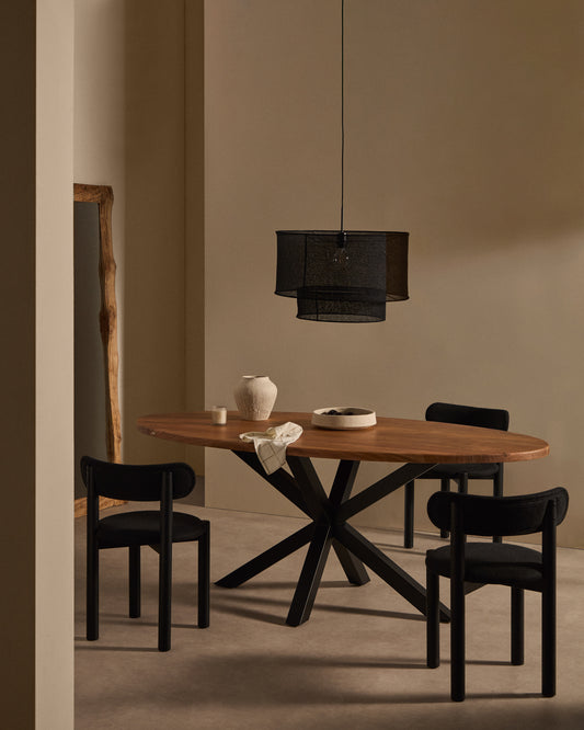 Table ovale Argo en bois d’acacia et pieds en acier finition noire Ø200x100cm