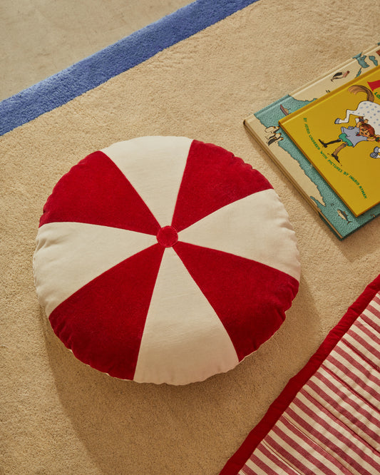 Coussin rond Odet en coton blanc et rouge Ø 45 cm