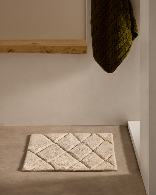 Tapis de salle de bain Nyana en coton blanc 50 x 70 cm