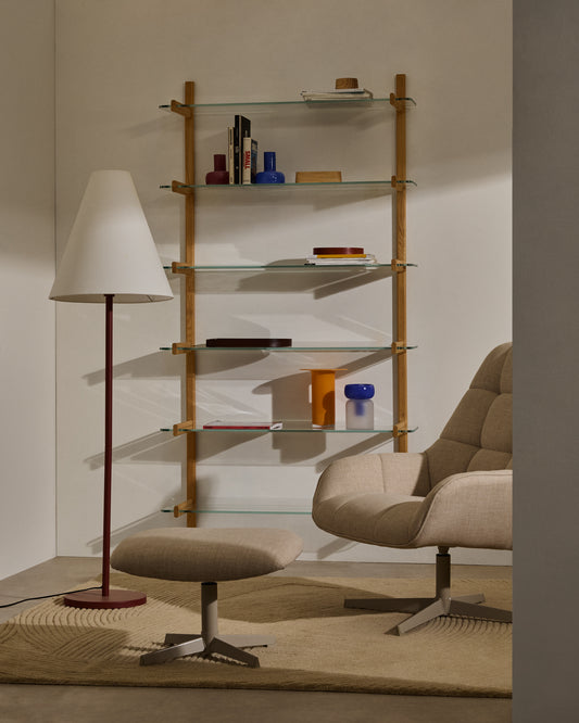 Étagère modulable Sitra 6 tablettes en verre et bois de chêne 90 cm FSC Mix Credit