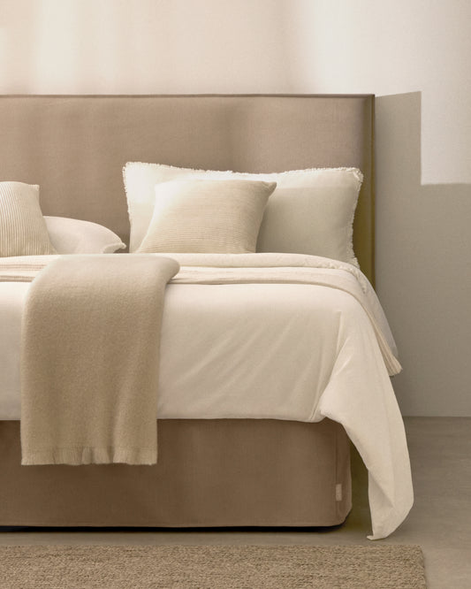 Lit déhoussable Jaira en lin et coton taupe pour matelas de 90 x 200 cm FSC Mix Credit