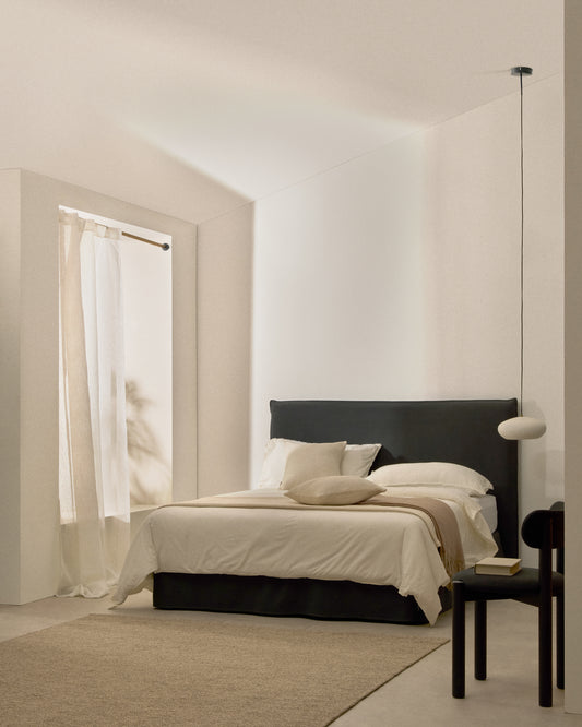 Housse pour cadre de lit Jaira en lin et coton gris anthracite pour matelas de 180 x 200 cm.