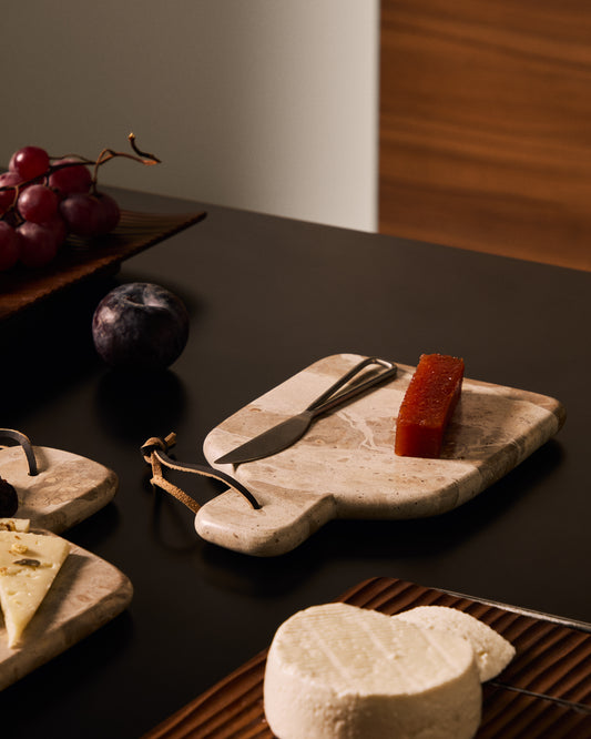 Ensemble de petite planche à découper et couteau Emilse en marbre beige