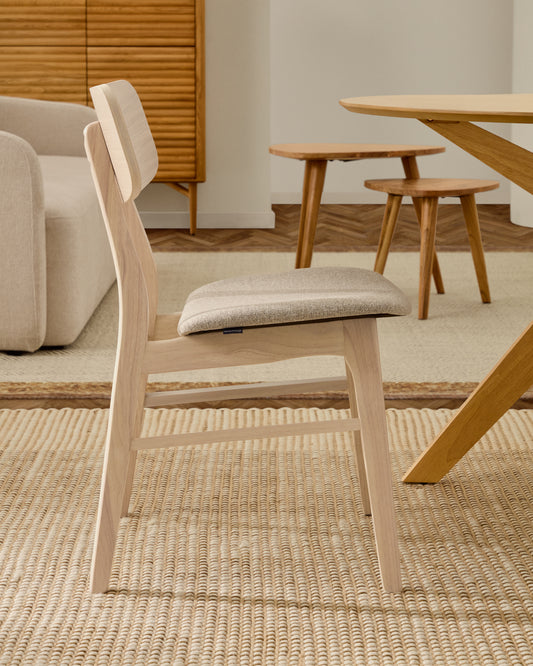 Chaise Selia en placage de chêne et bois d'hévéa avec revêtement gris clair