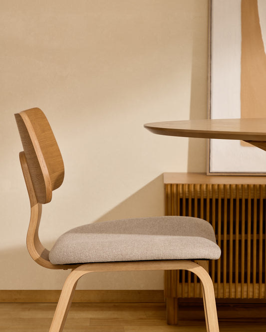 Chaise Gena en placage de chêne et chenille beige