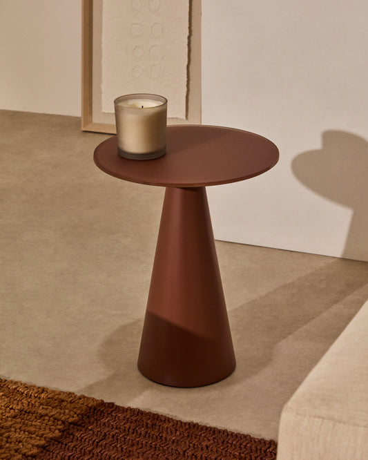 Table d'appoint Wilshire en verre trempé dépoli et acier finition terracotta mat Ø35 cm