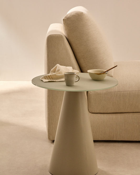 Table d'appoint Wilshire en verre trempé et métal avec finition peinture gris mat Ø 50 cm