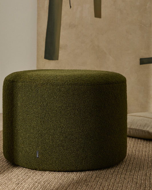 Repose-pieds déhoussable Kaeli en bouclette vert Ø 60 cm
