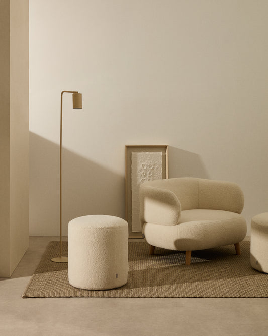Repose-pieds déhoussable Kaeli en bouclette écru Ø 43 cm