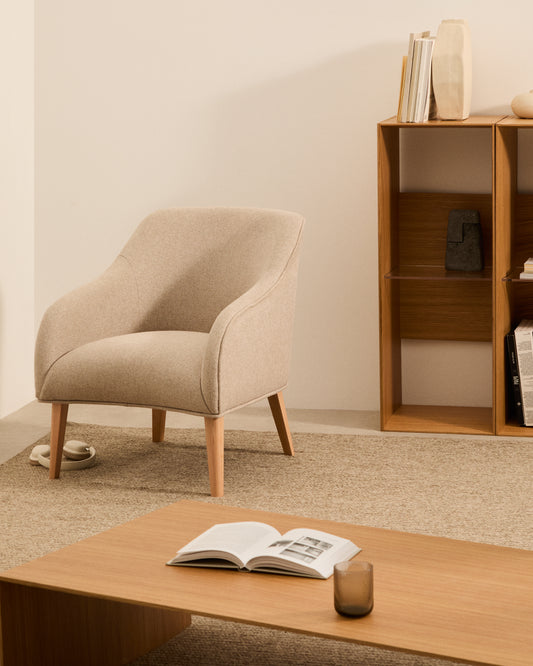 Fauteuil Bobly beige en bois de hêtre finition naturelle FSC Mix Credit