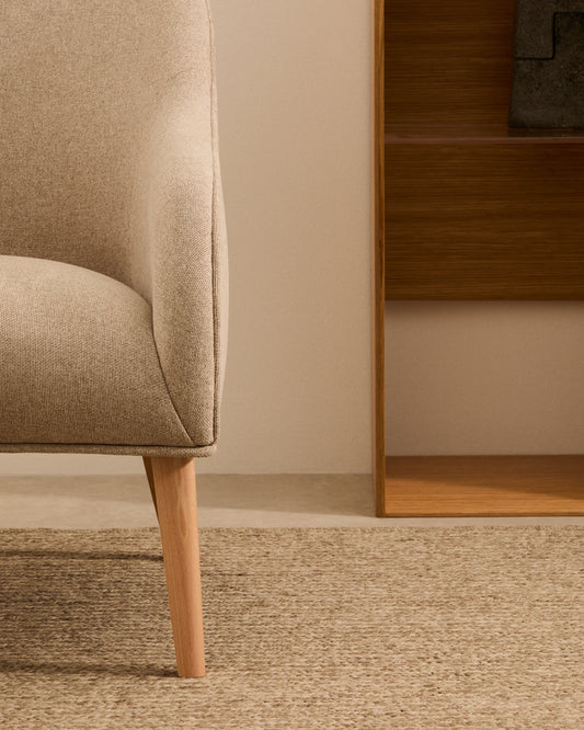 Fauteuil Bobly beige en bois de hêtre finition naturelle FSC Mix Credit