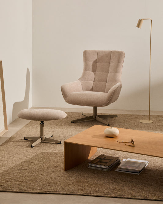 Fauteuil pivotant Teryl en tissu chenille beige et métal gris FSC 100%