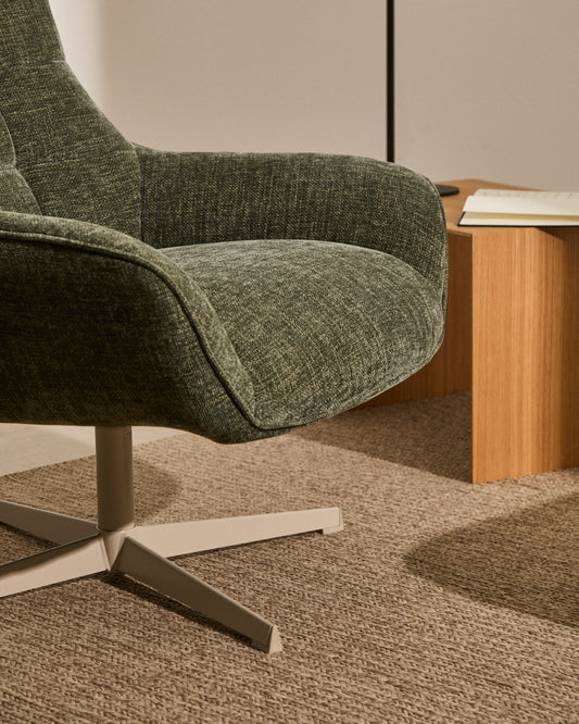 Fauteuil pivotant Teryl en tissu chenille vert et métal gris FSC 100%