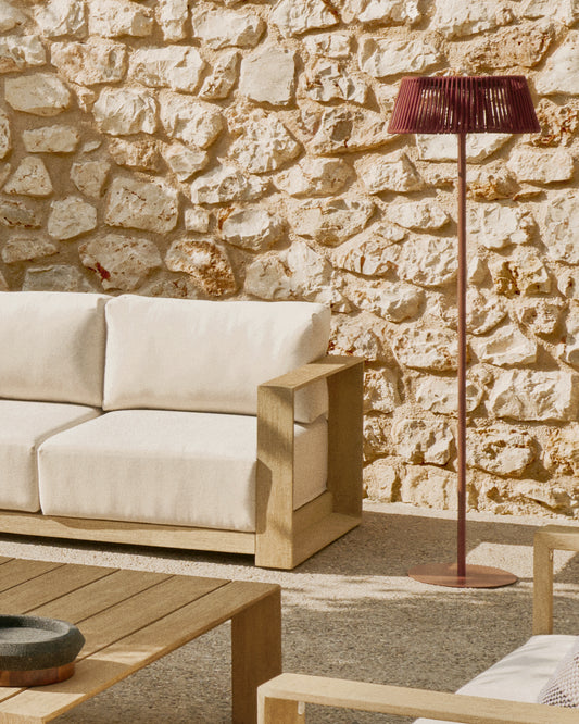 Lampadaire solaire d’extérieur Aldet en corde chinée terracotta et pied en métal terracotta Ø 46 cm