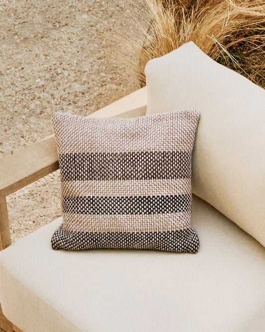 Housse de coussin Lunet 100% PET à rayures beige et bleu 45 x 45 cm