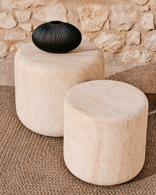 Table d'appoint Drasi en ciment avec finition effet travertin Ø 46 cm