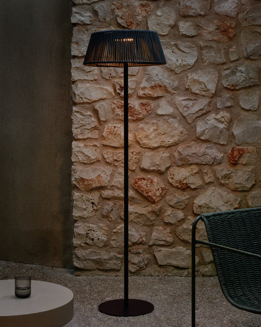 Lampadaire solaire d’extérieur Aldet en corde chinée noir et vert et pied en métal noir Ø 46 cm