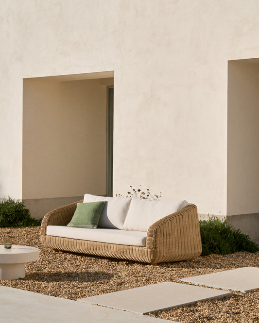 Canapé Meria 3 places en rotin synthétique et pieds en bois d’acacia FSC 100 % 208 cm