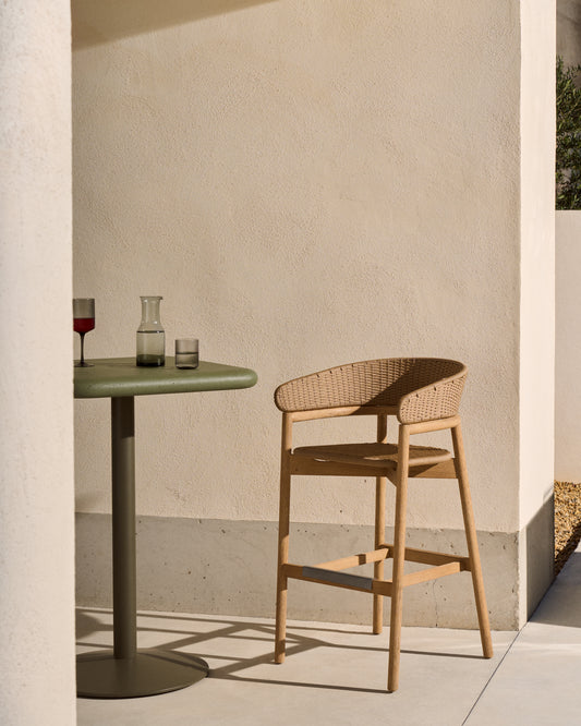 Tabouret Arinella en bois d’acacia, finition ton naturel et corde beige 75 cm FSC 100 %