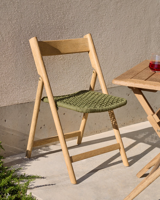 Chaise pliante Dandara bois acacia et structure acier avec corde  verte FSC 100 %