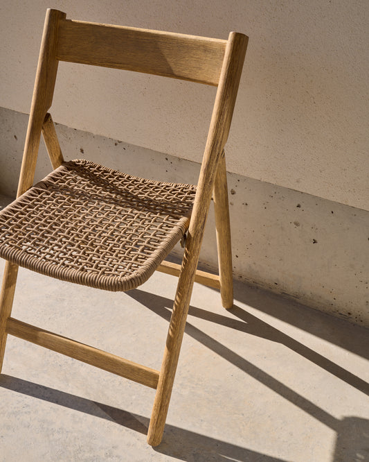Chaise pliante Dandara bois d' acacia et structure acier avec corde  beige FSC 100 %