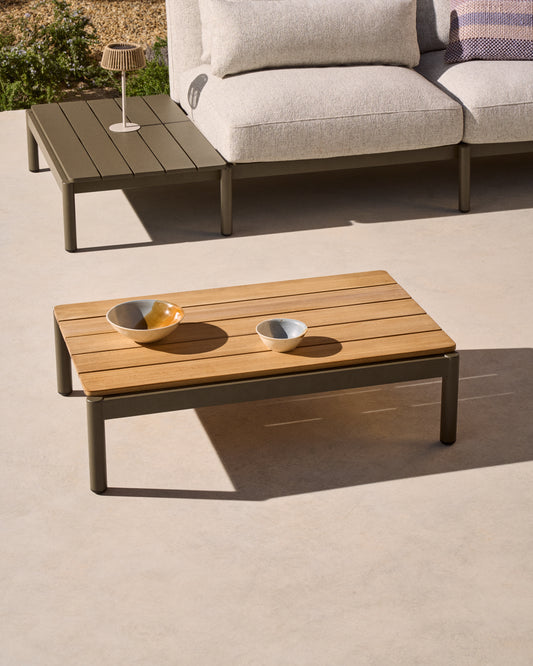 Table basse Sorells en aluminium vert et bois de teck 52,4 x 91 cm FSC 100%