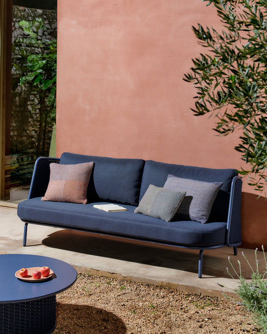 Canapé 3 places d’extérieur Sedalis en aluminium et corde bleue 210 cm