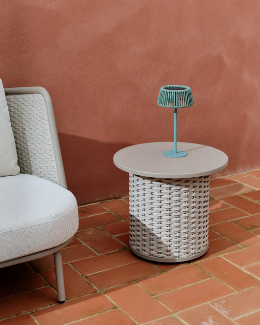 Table auxiliaire d’extérieur Sedalis en aluminium et corde taupe Ø 50 cm