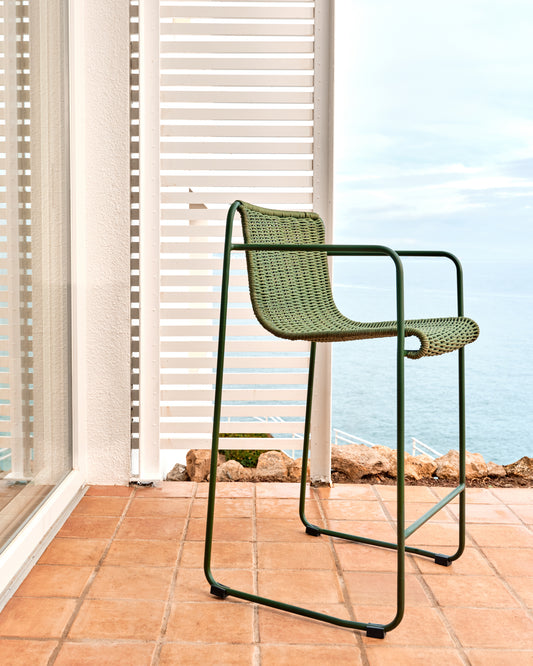 Tabouret Maurina en acier galvanisé vert et corde verte 64,5 cm