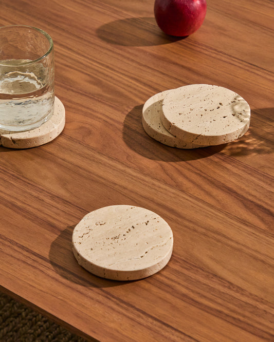 Set de 4 sous-verres Zera en travertin beige