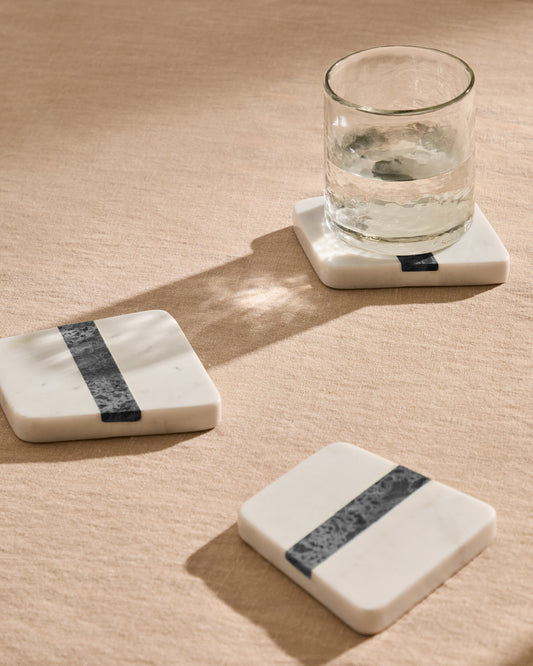 Ensemble de 4 sous-verres Nira en marbre blanc et gris