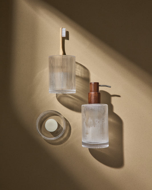 Distributeur de savon Arlem en verre transparent et bambou