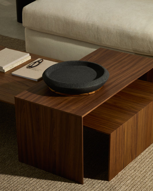 Centre de table Naro en pierre noire et bois de teck Ø 38 cm