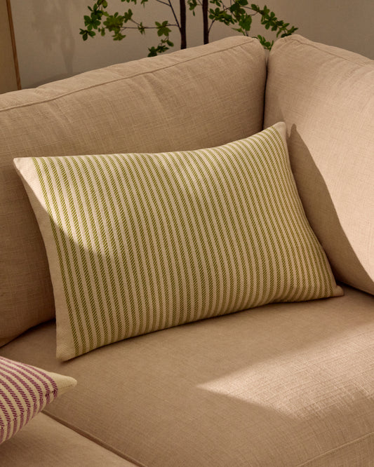 Housse de coussin Lioris en coton à rayures verte 60 x 40 cm