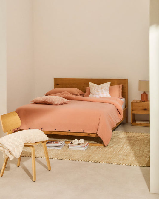 Set Caline de housses de couette et taies d'oreiller 100 % coton percale terracotta pour lit de 160 cm
