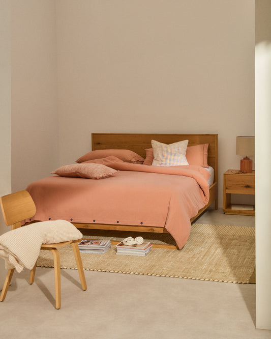 Set Caline de housses de couette et taies d'oreiller 100 % coton percale terracotta pour lit de 160 cm