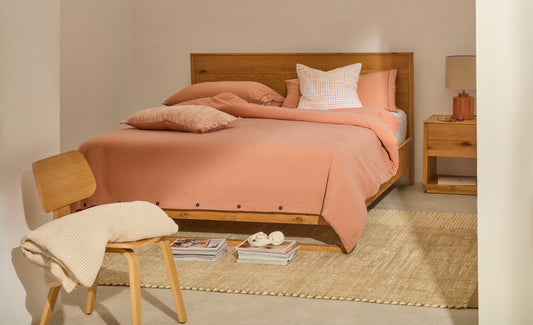 Set Caline de housses de couette et taie d'oreiller 100 % coton percale terracotta pour lit de 90 cm