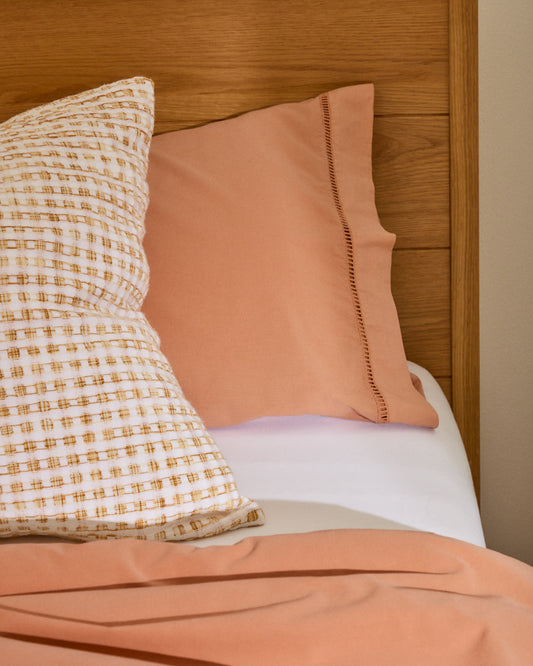Set Caline de housses de couette et taie d'oreiller 100 % coton percale terracotta pour lit de 90 cm
