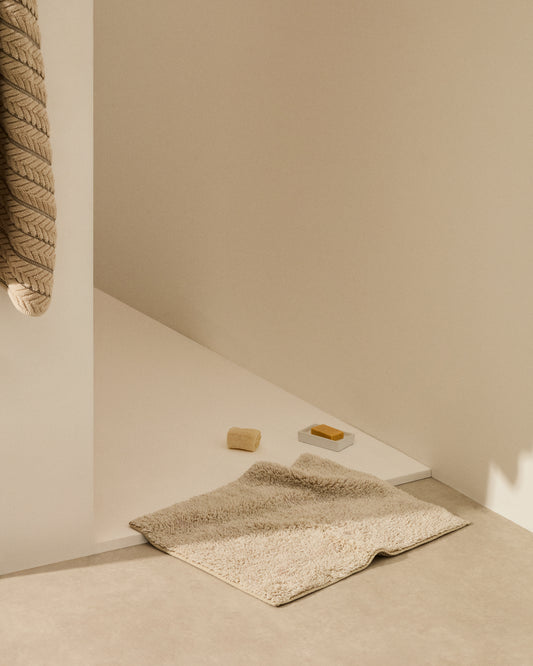 Tapis de salle de bain Coper en coton beige 50 x 70 cm