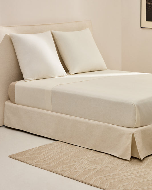 Lit déhoussable Jaira en chenille blanche pour matelas de 150 x 190 cm FSC Mix Credit
