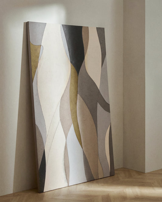 Toile abstraite Marvilo grise et moutarde 120 x 200 cm