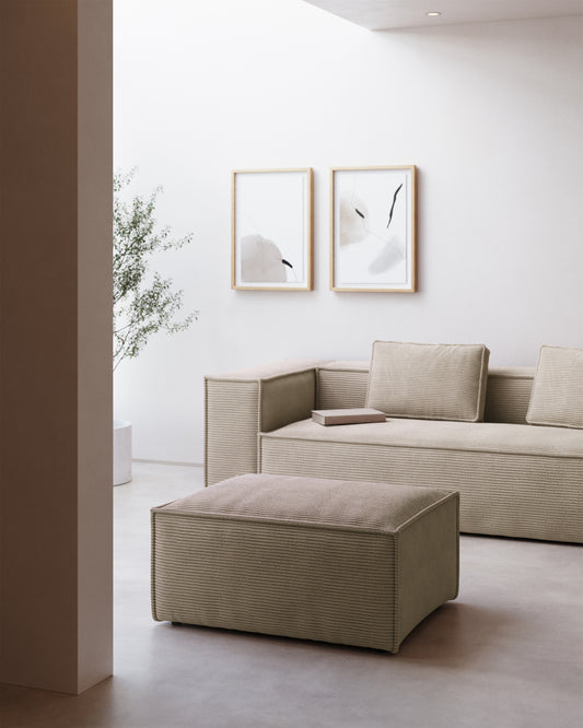 Repose-pieds Blok version ignifugée en velours côtelé épais écru 90 x 74 cm FSC Mix Credit FR