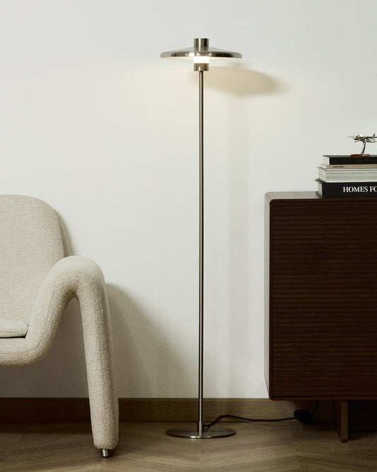 Lampadaire Nuvira en métal brossé gris clair