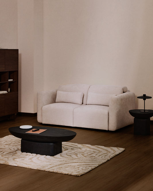 Canapé Lares 2 places avec sièges coulissants électriques et appui-tête inclinable en chenille beige 180 cm