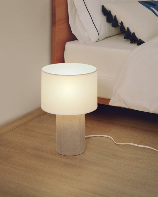 Lampe de table Bianella en velours côtelé beige