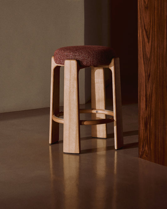 Tabouret Granite en tissu chenille terracotta et bois de frêne avec finition ton naturel FSC 100 % 65 cm
