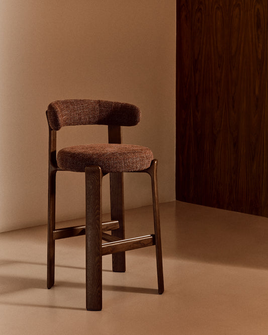 Tabouret Granite en tissu chenille marron et bois de frêne avec finition ton noyer FSC 100 % 75 cm